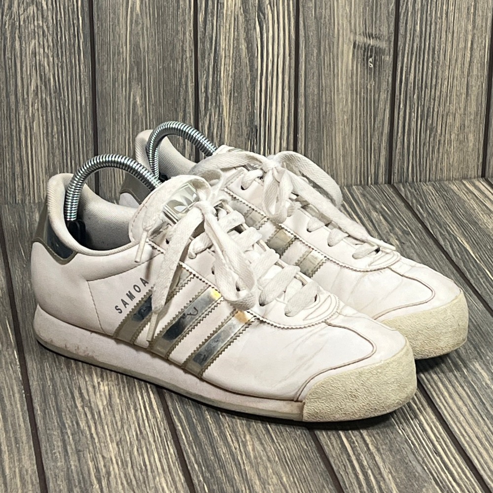Adidas Samoa Sneakers Women 7.5 White Silver Metallic G59094 Casual Shoes‎